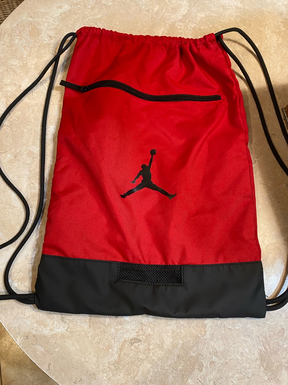 Jordan Red and Black Drawstring Gym Sack with Jumpman Logo